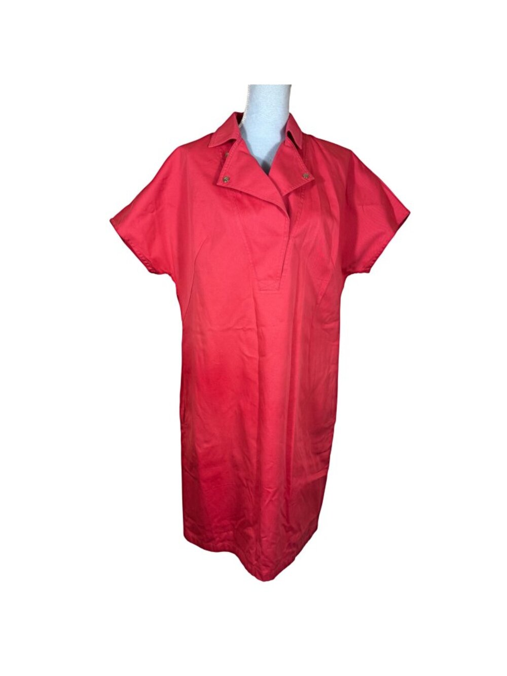 Pink Akris Punto Short-Sleeve Collared Cotton Shift Dress With Snap Buttons 12